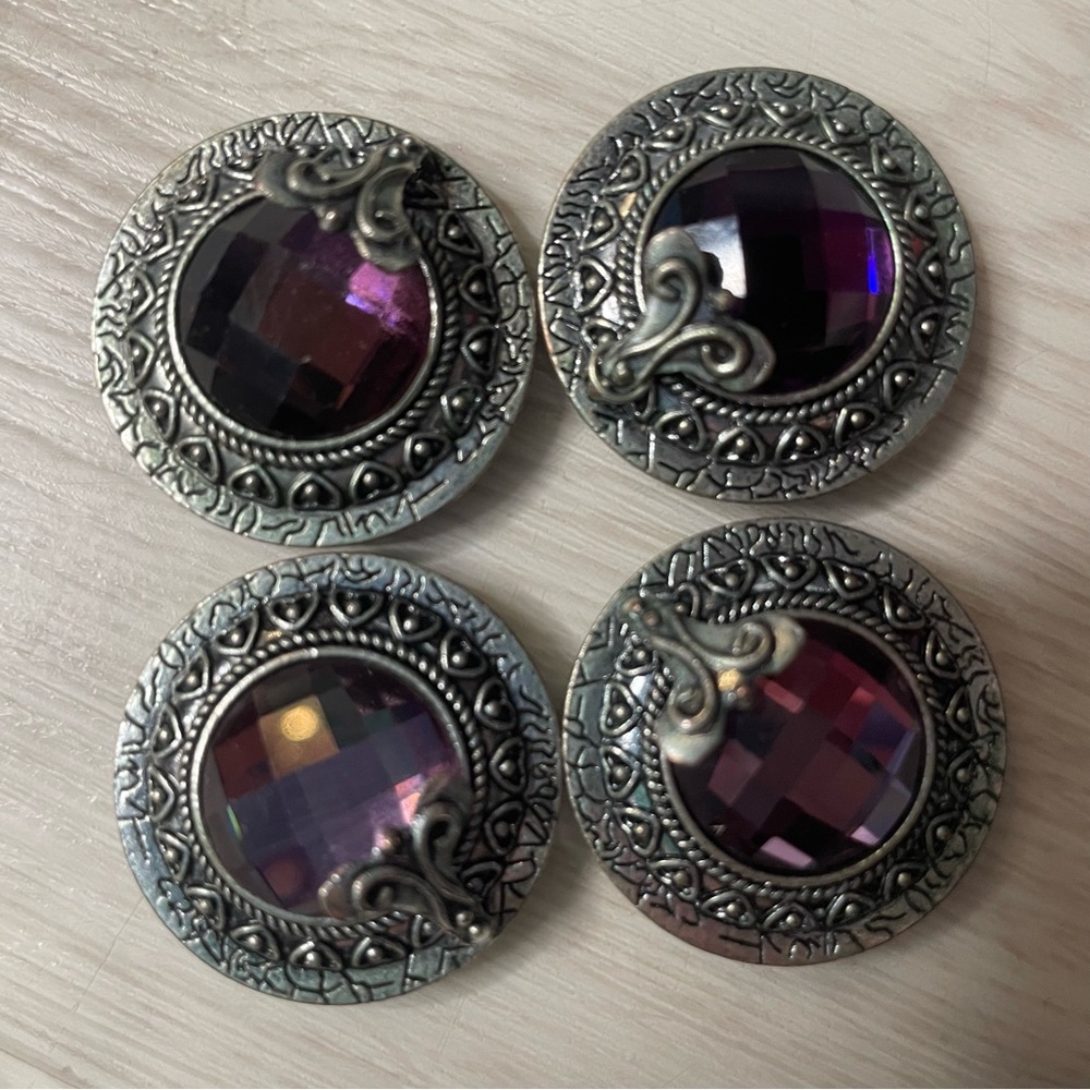 Lot 4 Purple Purple Stones with Silver Hardware Etched & Glass Beads Jewelry DIY